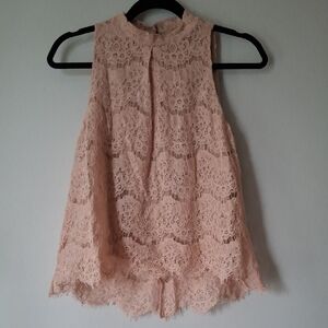 Elegant Pink Lace Sleeveless Top